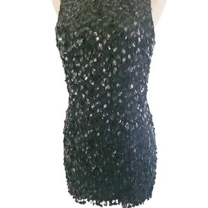 DKNY Vintage 90s Black Sequined & Beaded Over Silk Dress